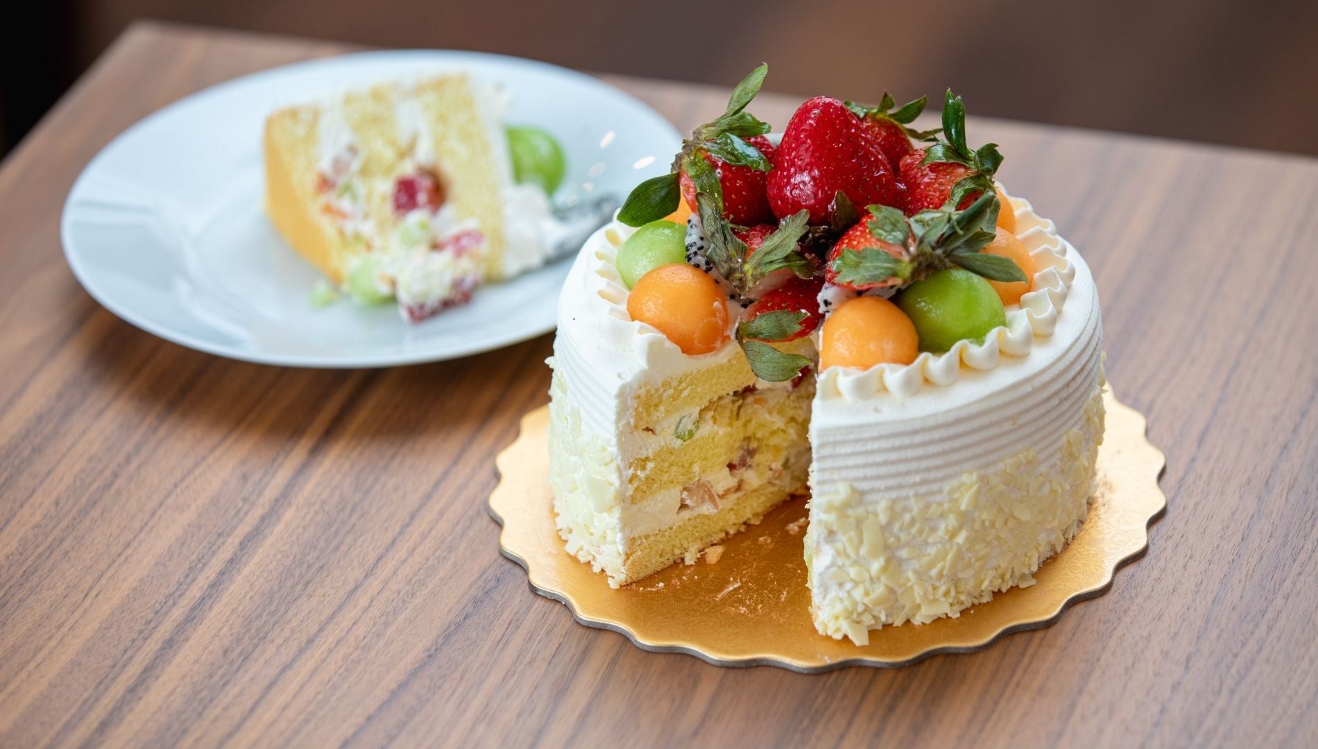 Fresh Fruit Cake with Fresh Whipped Cream